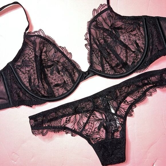 Victoria's Secret Very Sexy Unlined Floral Embroidered Lace Demi Bra Set - Picture 3 of 4